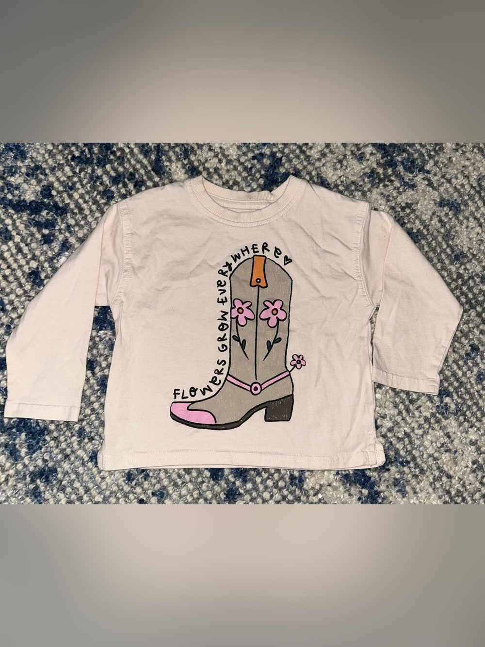 Zara Light Pink Long-Sleeve Tee with Floral Cowboy Boot Graphic